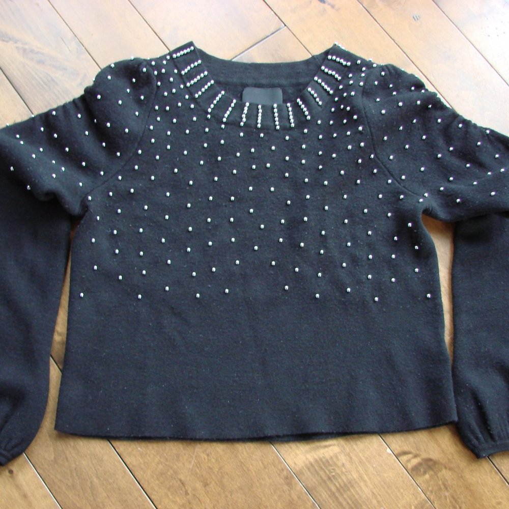 Cynthia Rowley Black with Silver Beaded Sweater ~ Large